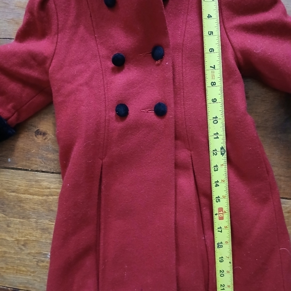 Stephanie Matthew's Hooded  Girl's Red Wool Double Breasted Coat Size 2T - Picture 6 of 7